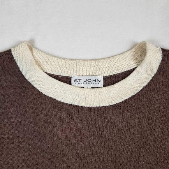 St John collection knit Crème And Brown Dress. Sz S - Picture 3 of 9